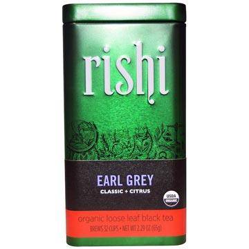 Rishi Tea, рассыпной черный чай листовой органического происхождения, Эрл Грей, классический + цитрусовые, 65 г