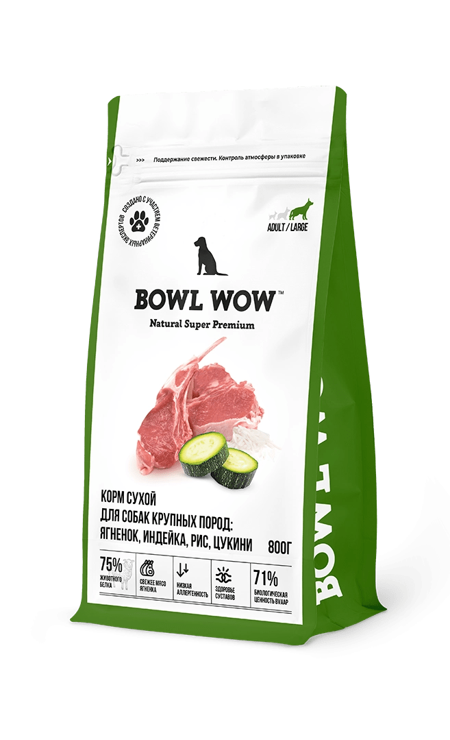 Bowl Wow супер премиум с ягненком, индейкой, рисом, цукини